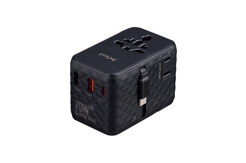 70W帶線氮化鎵萬國轉接旅行插座(黑)