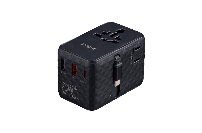 70W帶線氮化鎵萬國轉接旅行插座(黑)