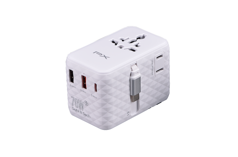 70W帶線氮化鎵萬國轉接旅行插座(白)