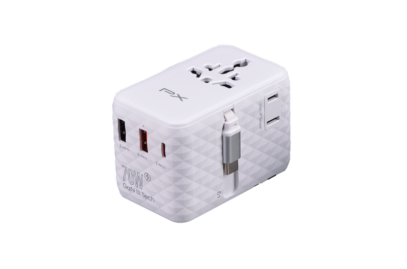 70W帶線氮化鎵萬國轉接旅行插座(白)